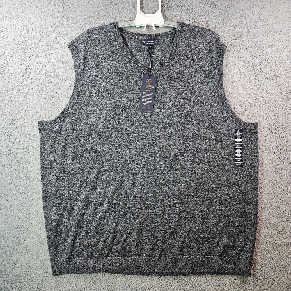 $89 NWT - Hart Schaffner Marx Sweater Vest Men 4XT 100% Fine Merino Wool Gray
